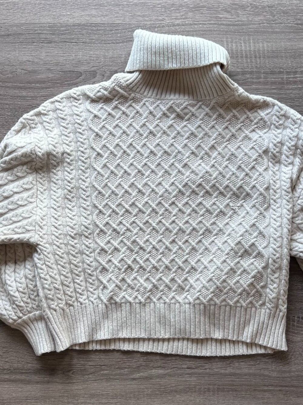 Truth By Republic Cream Chunky Lattice Cable Knit Foldover Turtleneck Sweater